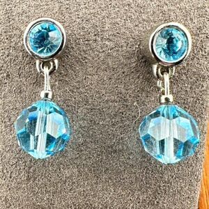 Swarovski Crystal Signed Blue Earrings Dangle Drop Faceted Bead Post